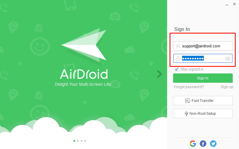 创建AirDroid个人帐户或登录